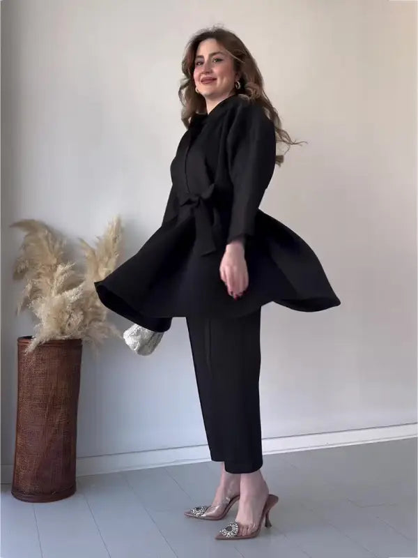 COMFY LOOSE BELT TOP CROPPED PANTS SUIT-VETEMENTS