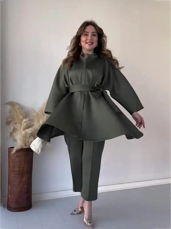 COMFY LOOSE BELT TOP CROPPED PANTS SUIT-VETEMENTS