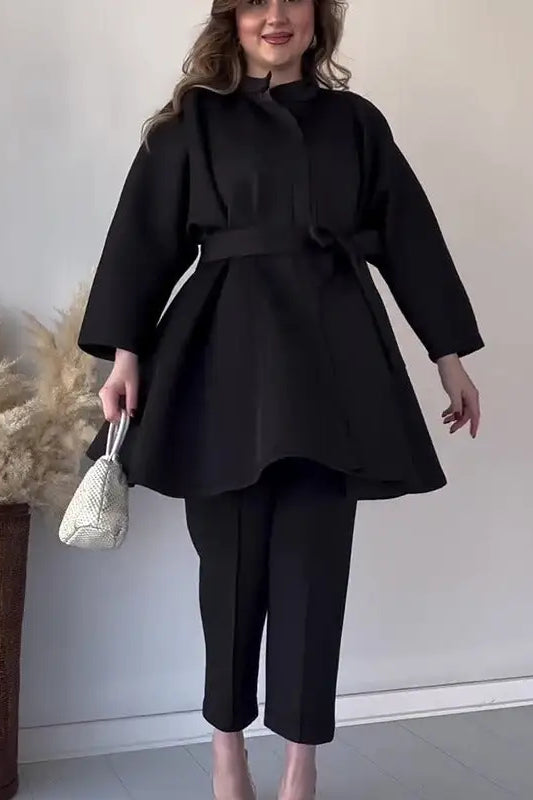 COMFY LOOSE BELT TOP CROPPED PANTS SUIT-VETEMENTS