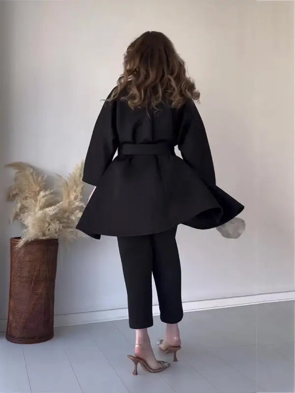 COMFY LOOSE BELT TOP CROPPED PANTS SUIT-VETEMENTS