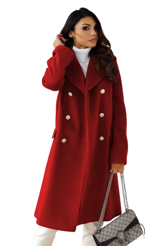 Vibrant army green double breasted long sleeve collared woolen coat