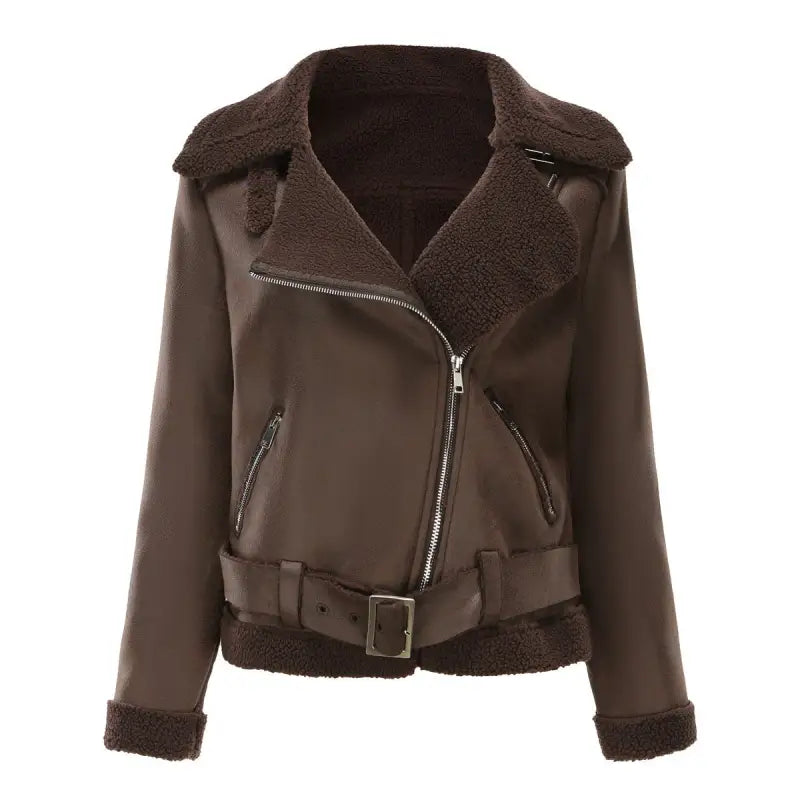 Brown faux leather aviator jacket from Army Green Faux Shearling Jacket collection