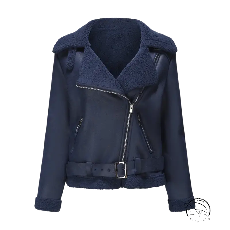 Gorgeous army green faux shearling leather jacket with belted closure and pockets