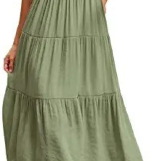 Sage green flounced large swing midi dress with ruffle and cutout details