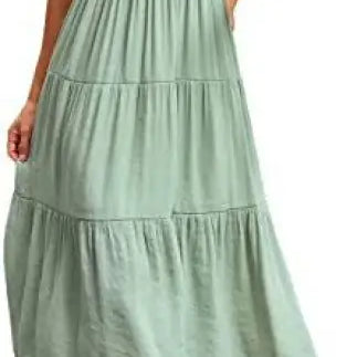 Sage green flounced large swing midi dress with ruffle and cutout details in army green