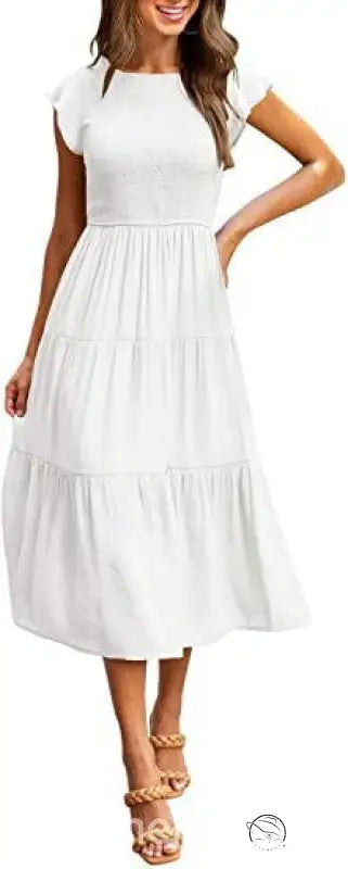 Army green flounced large swing dress with ruffle details