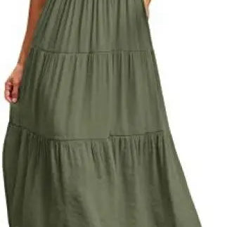 Olive green flounced large swing dress with ruffle and cutout details