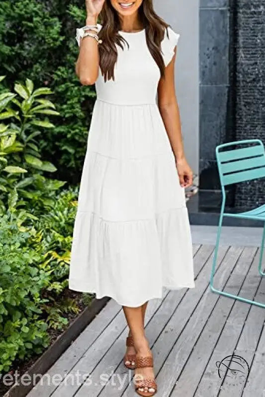 Army green flounced large swing dress with ruffle details