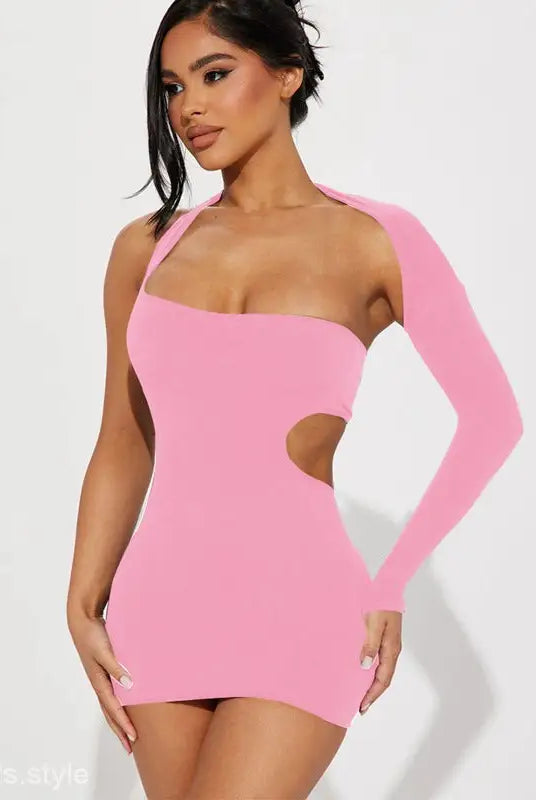 Pink one-shoulder mini dress from Vetements, perfect for a stylish party or event