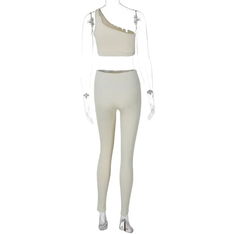 One Shoulder Crop Top with Slim Trousers Suit