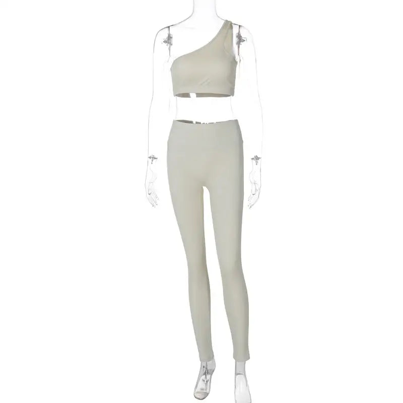 One Shoulder Crop Top with Slim Trousers Suit