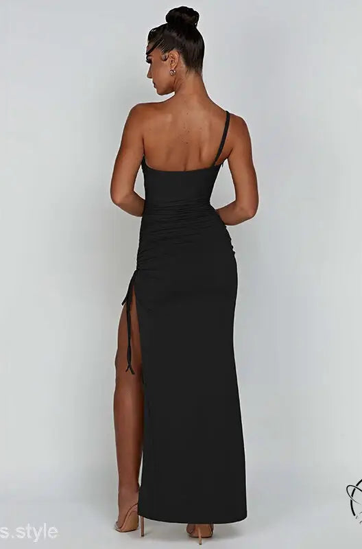 Black single shoulder cami dress for summer parties