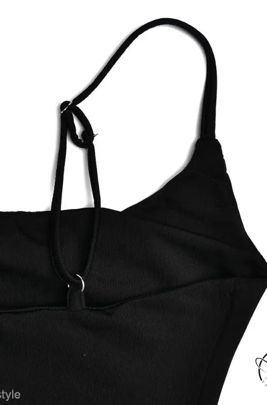 Black single shoulder cami dress with spaghetti straps for summer parties