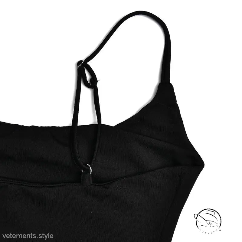 Black single shoulder cami dress with spaghetti straps for summer parties