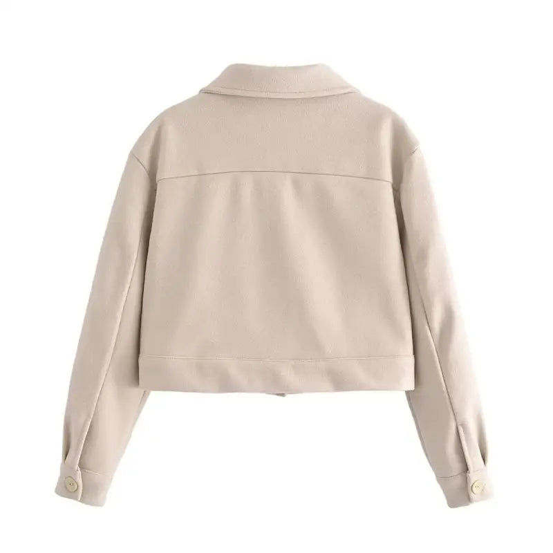 Beige cropped jacket from Autumn Winter Woolen Short Coat with collared design