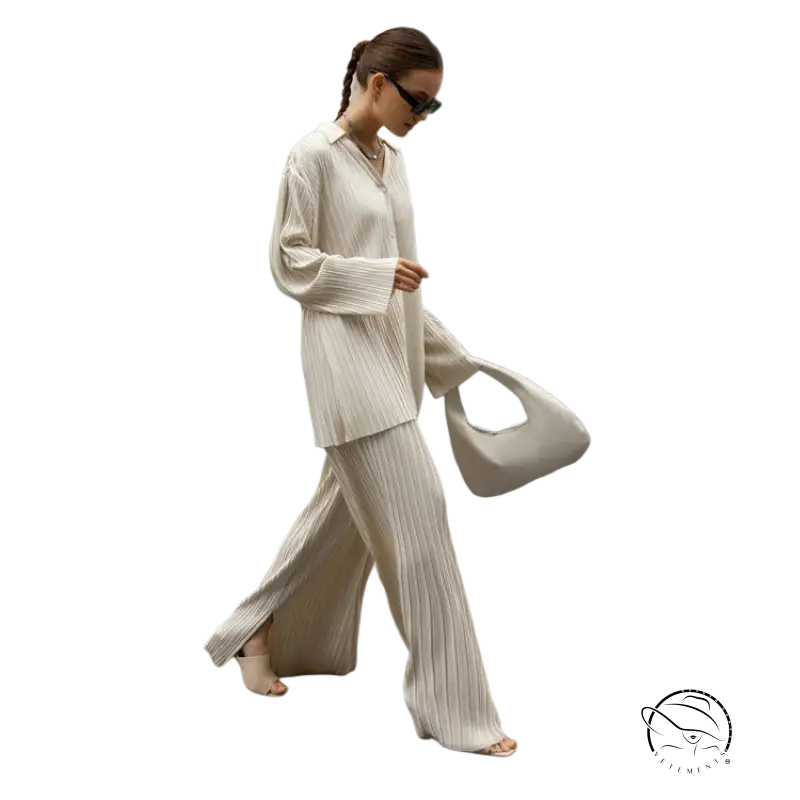 Woman in Ava Casual Set two-piece with straight leg pants