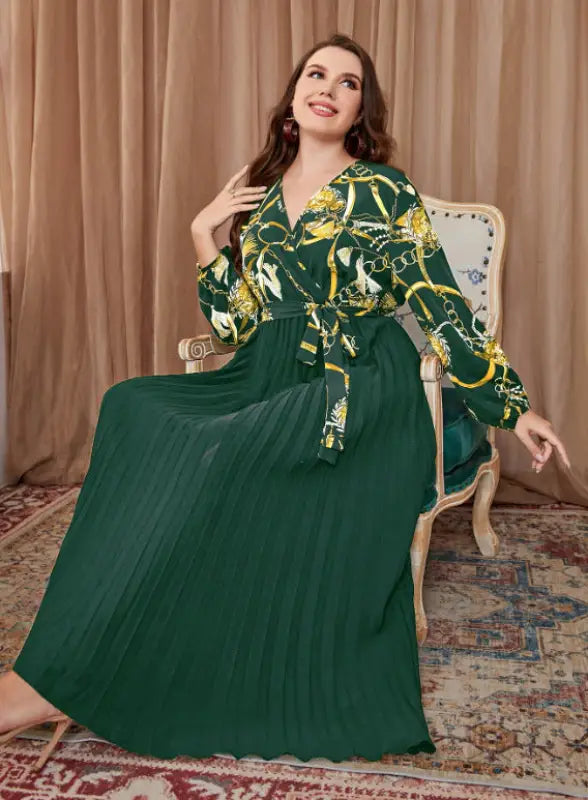 Green chain-print maxi dress featured in a Beautiful Evening Dress collection