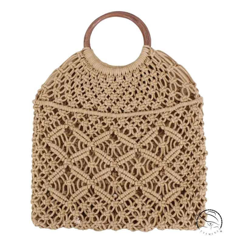 Beautiful handmade pocket beach bag with camel brown handle