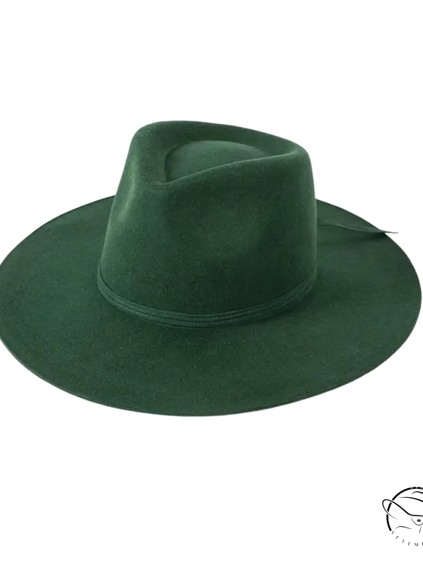 Dark green wide-brim sun hat with elegant ribbon bow band