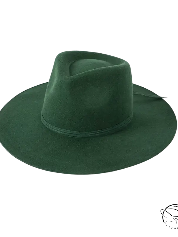 Dark green wide-brim sun hat with elegant ribbon bow band