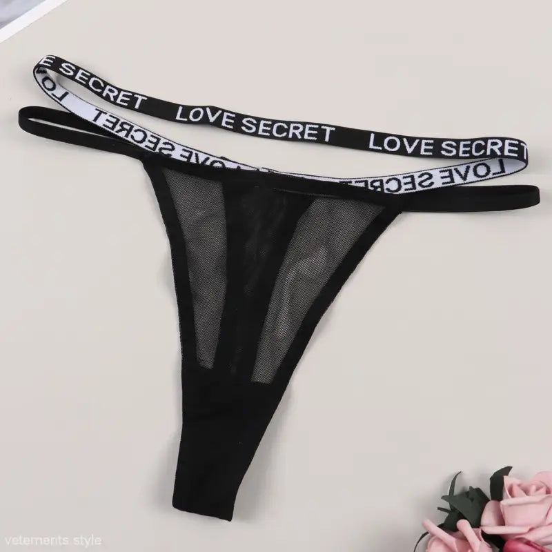 Black mesh thong with Love Secret waistband, sexy lace piece thong sold online