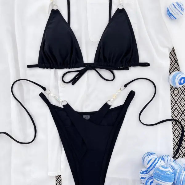 Bohemian Nylon Cutout Swimsuit with Creative Stitching