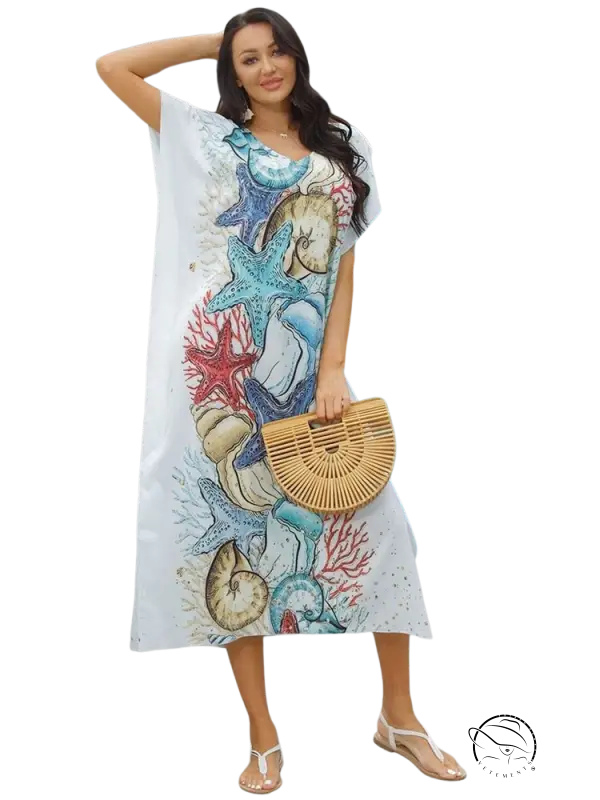 Bohemian beach cover with underwater print dress