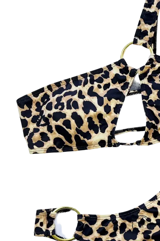 Boho animal print bikini top with gold ring details