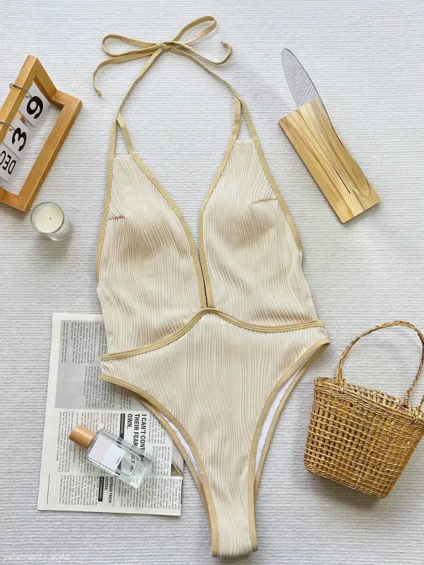 WHITE COFFEE CONTRAST SWIMSUIT-VETEMENTS