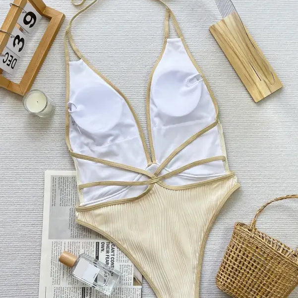 WHITE COFFEE CONTRAST SWIMSUIT-VETEMENTS