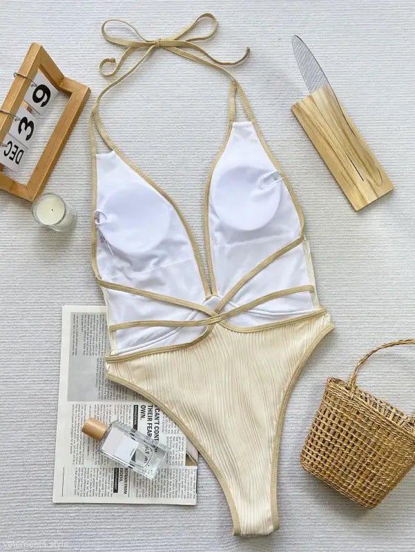 WHITE COFFEE CONTRAST SWIMSUIT-VETEMENTS