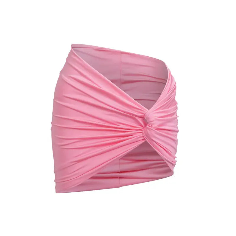 Pink knotted mini skirt from Boho Bikini Rope Halter Top collection, perfect for summer vacations