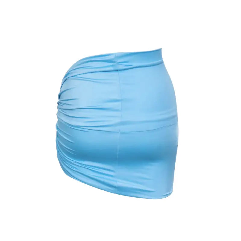 Light blue ruched mini skirt paired with Boho Bikini Rope Halter Top for summer vacations