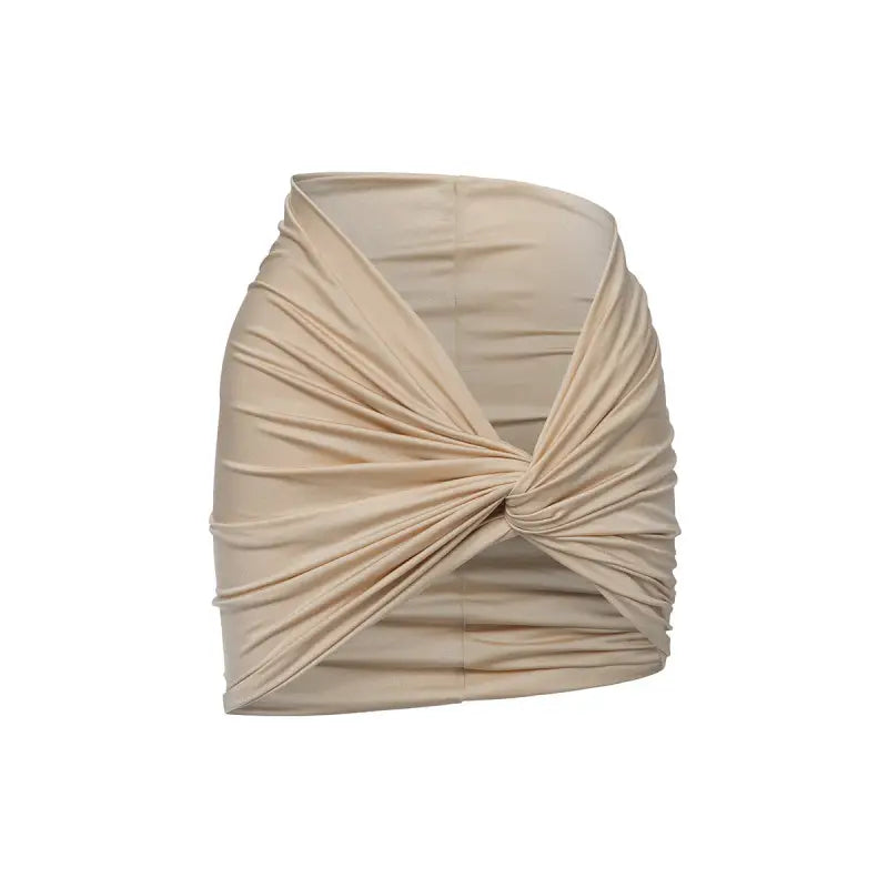 Beige knotted mini skirt paired with Boho Bikini Rope Halter Top for summer vacations