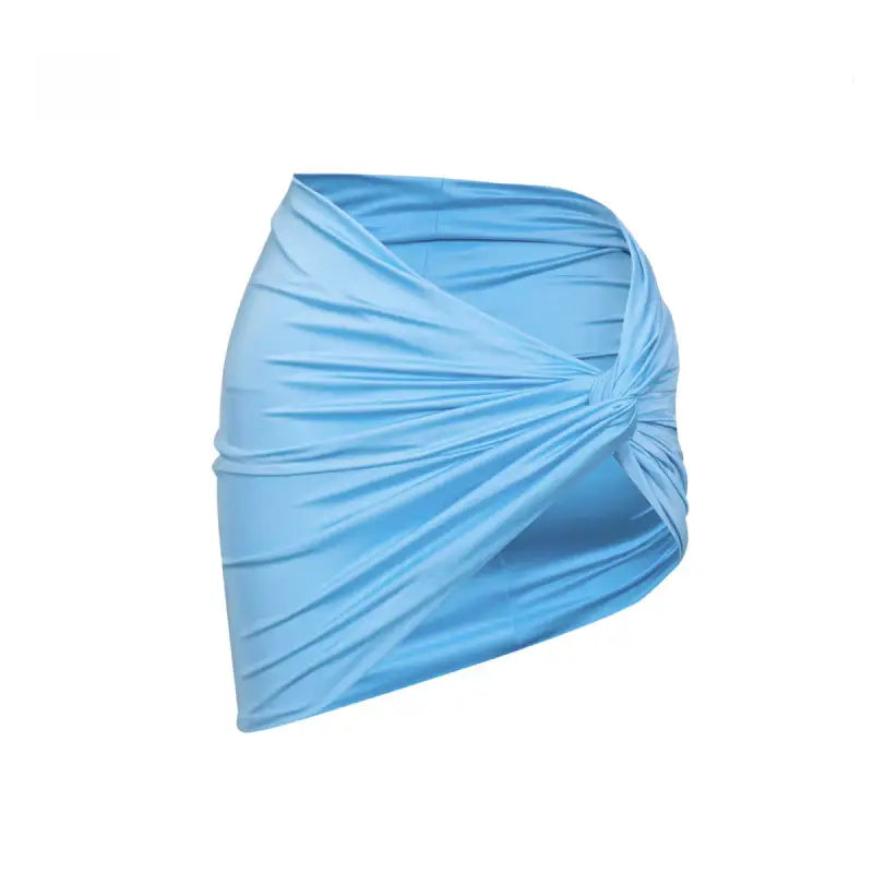 Light blue draped mini skirt paired with Boho Bikini Rope Halter Top for summer vacations