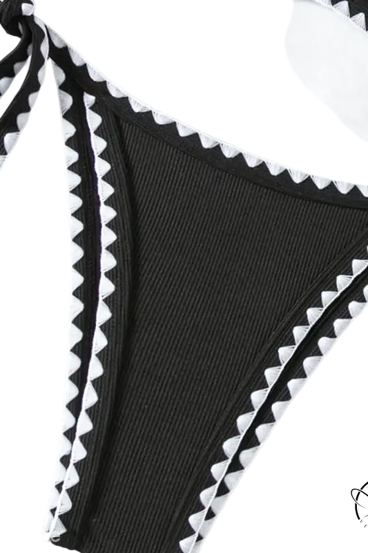 Black & white bikini bottom with ribbed texture and white trim