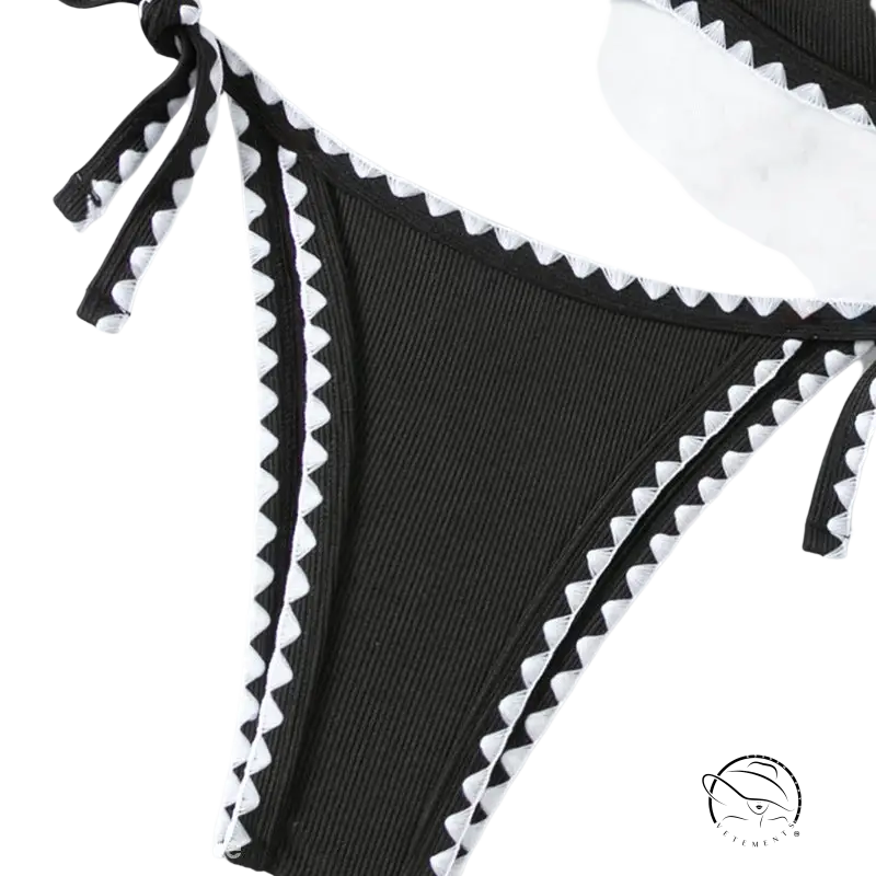 Black & white bikini bottom with ribbed texture and white trim