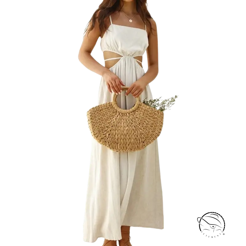 White cutout cami dress with spaghetti straps and knotted waist