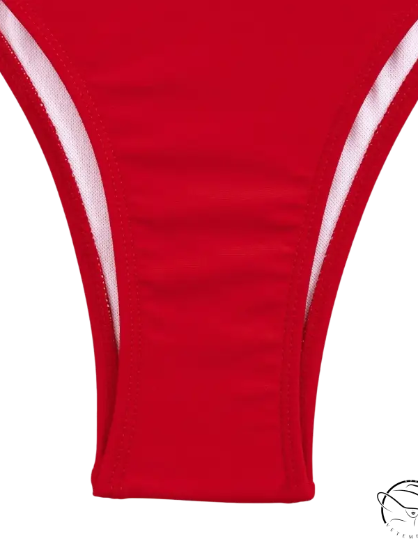 Boho color block asymmetric piece swimsuit with red bottom, free shipping