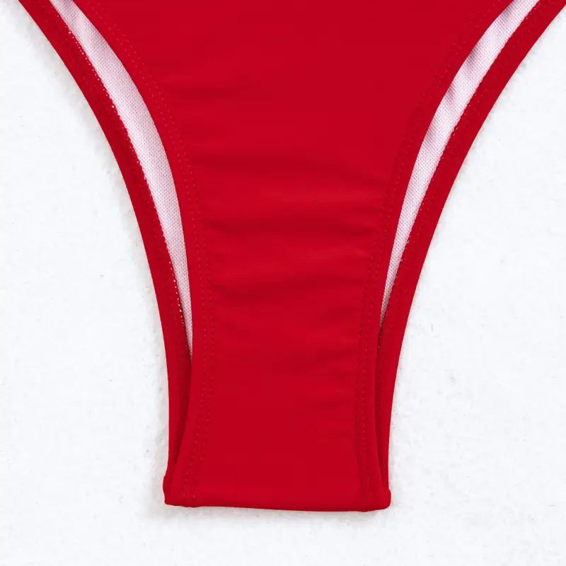 Red swimsuit bottom from Boho Color Block Asymmetric Swimsuit, perfect piece swimsuit with free shipping