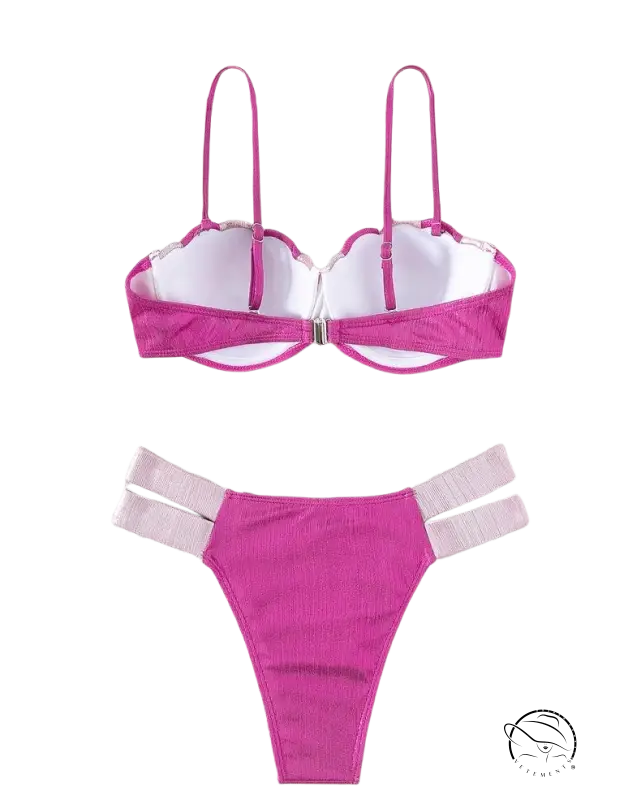 Fuchsia ribbed mermaid bikini swimsuit with white underwire cups