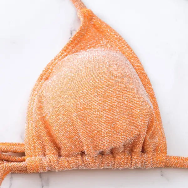 Orange triangle bikini top from Boho Color Block Cutout Tie Sleeve Swimsuit, sold with free shipping