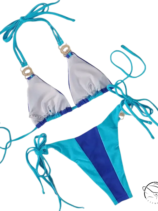 Boho crystal diamond bikini in turquoise with gold clasps