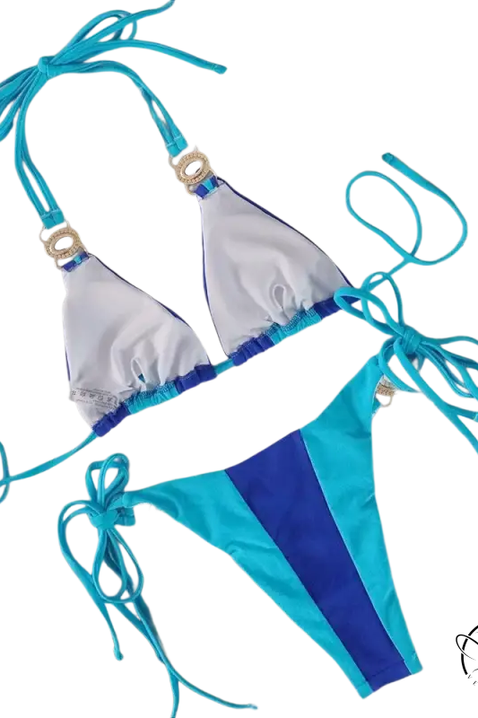 Boho crystal diamond bikini in turquoise with gold clasps