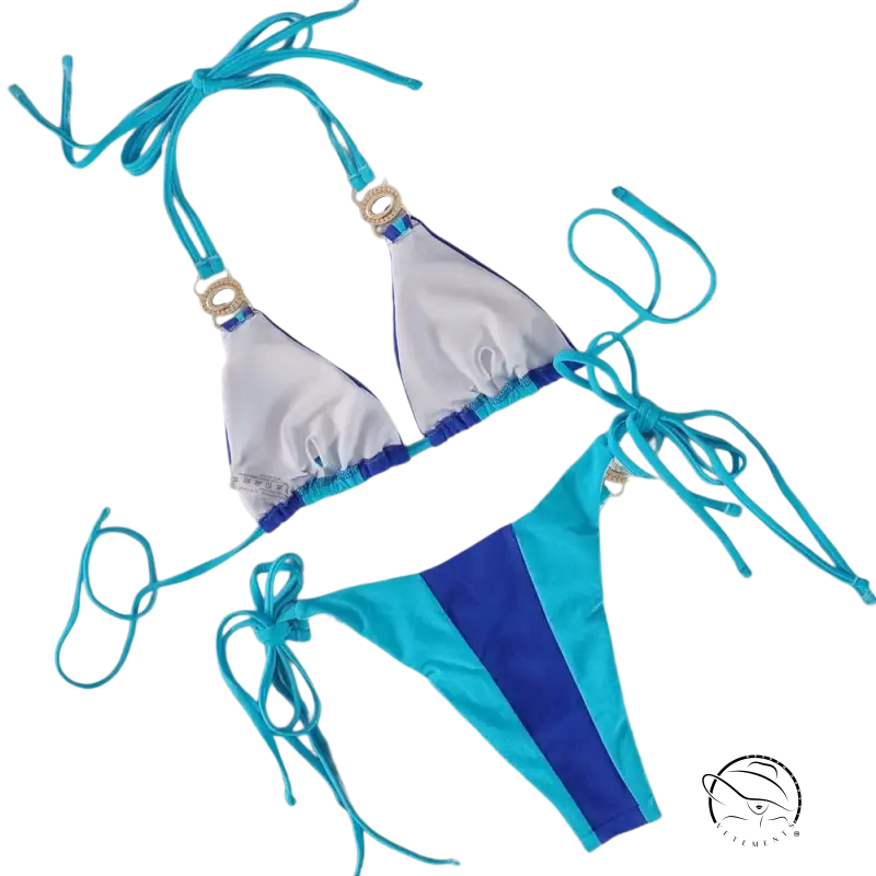 Boho crystal diamond bikini in turquoise with gold clasps