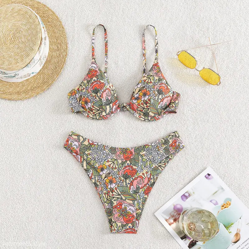 Boho Floral Summer Dress with sexy push, straw hat, sunglasses, and free shipping option