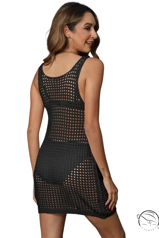 Black mesh knit backless dress as boho beach vacation blouse