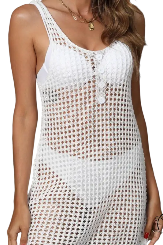 White crochet open-knit tank top as boho beach vacation blouse
