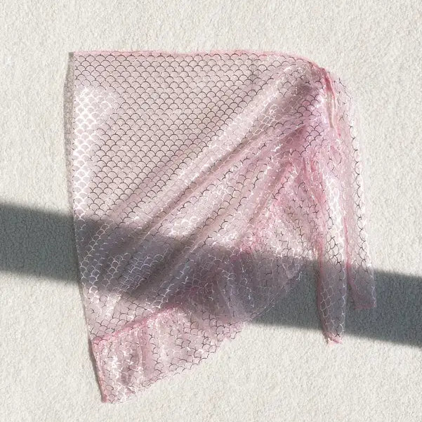 Delicate pink lace mesh fabric featuring scalloped pattern for Boho Mesh Scale Skirt