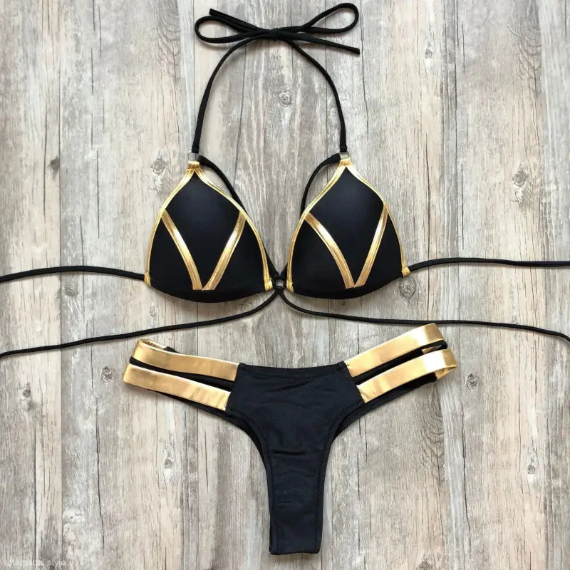 BRONZING STITCHING BLACK BIKINI-VETEMENTS